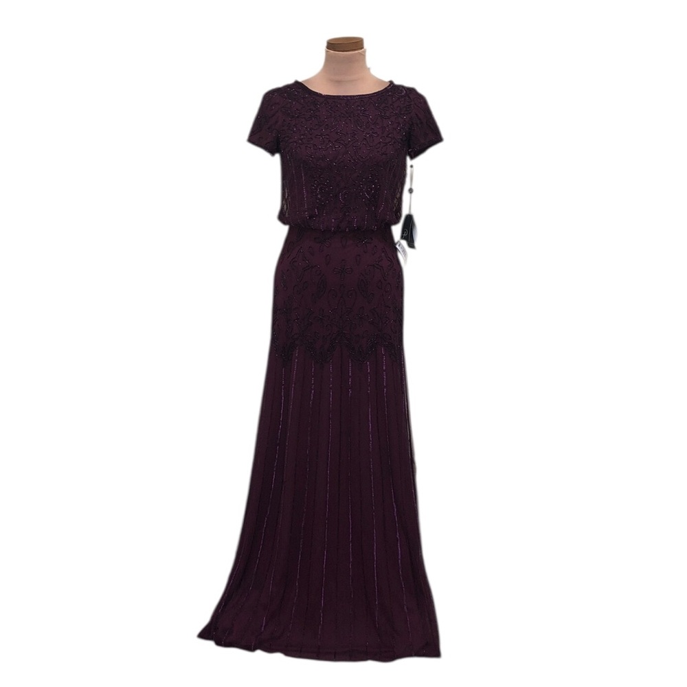 NWT Adrianna Papell Beaded Maxi Dress Size 2 Burgundy Dark Red